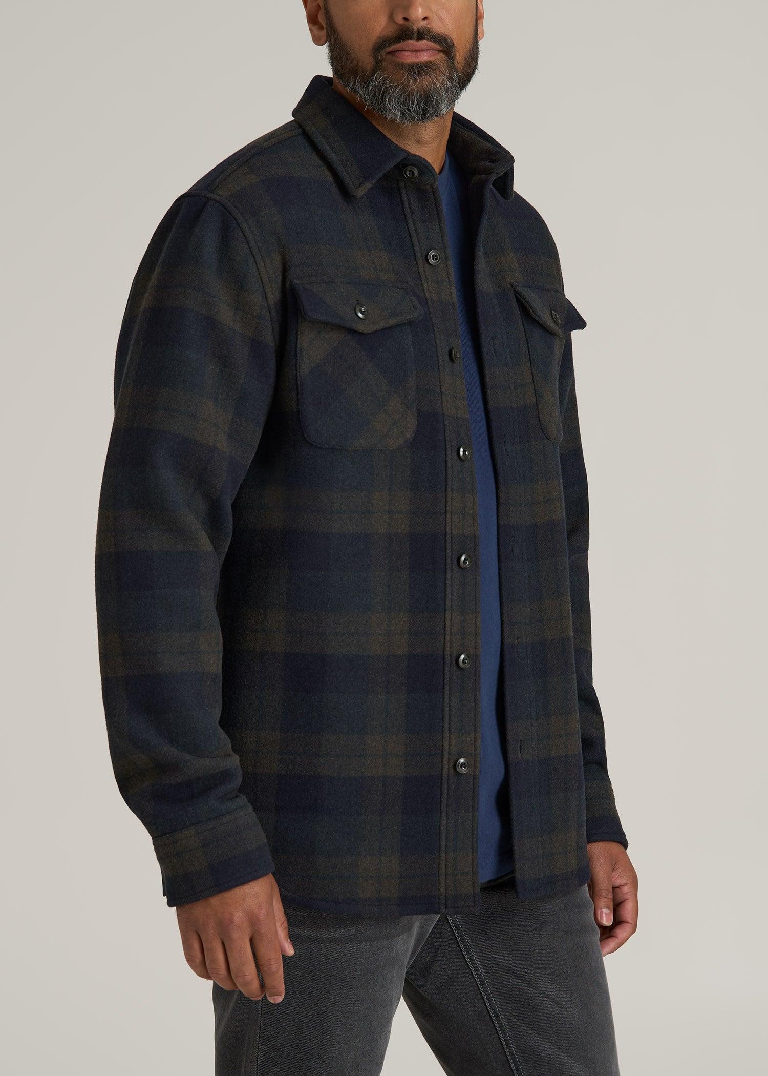 LJ&S Wool Blend Shirt Jacket for Tall Men in Green and Navy Plaid Male Product Image