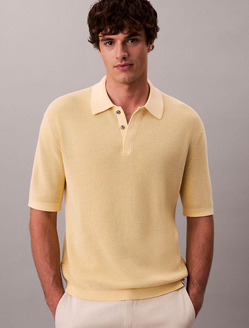 Smooth Cotton Waffle Sweater Polo Shirt Product Image