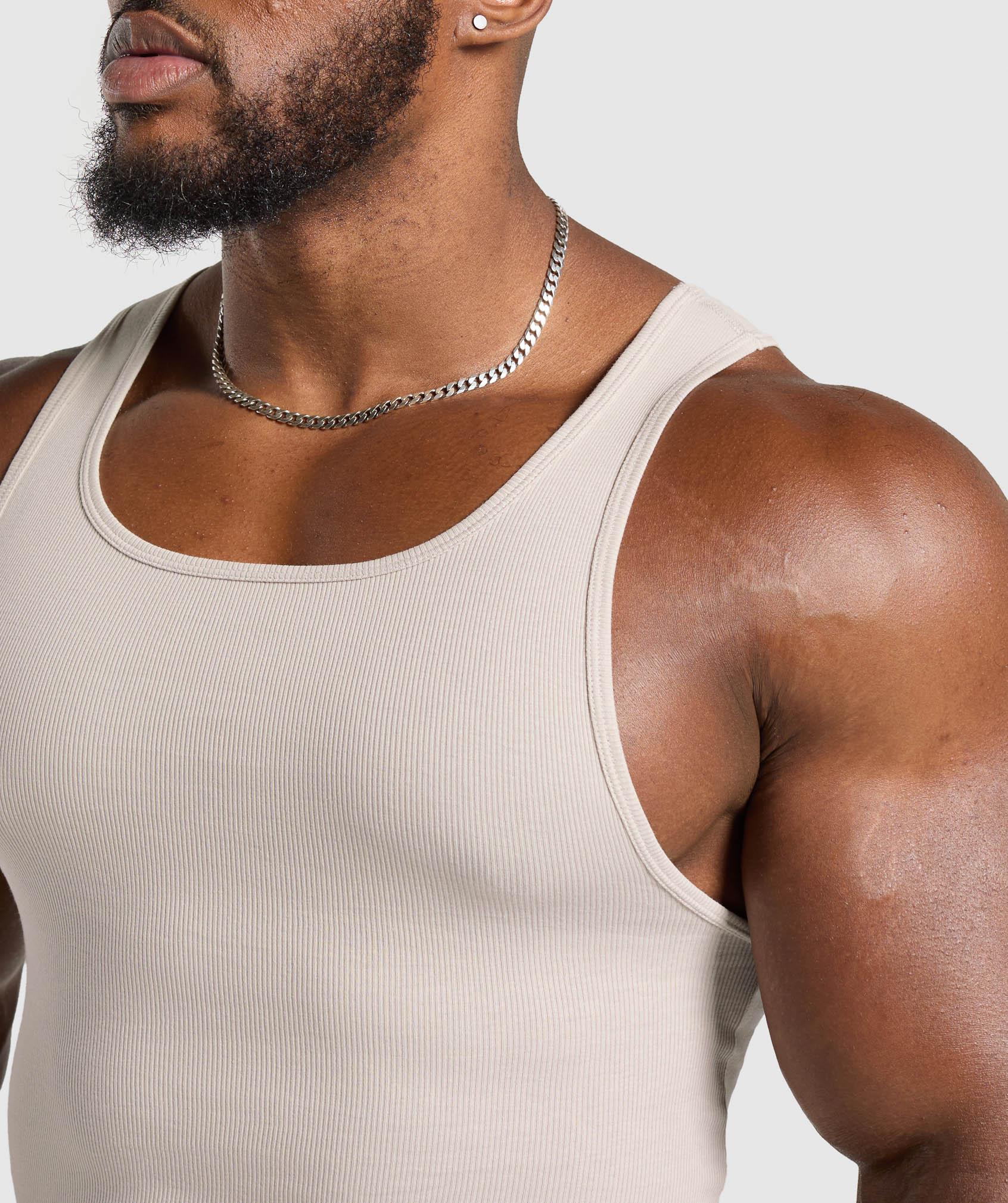 Gymshark Ribbed Tank 3PK - Denim Grey/Pebble Grey/Lifestyle Brown Male Product Image