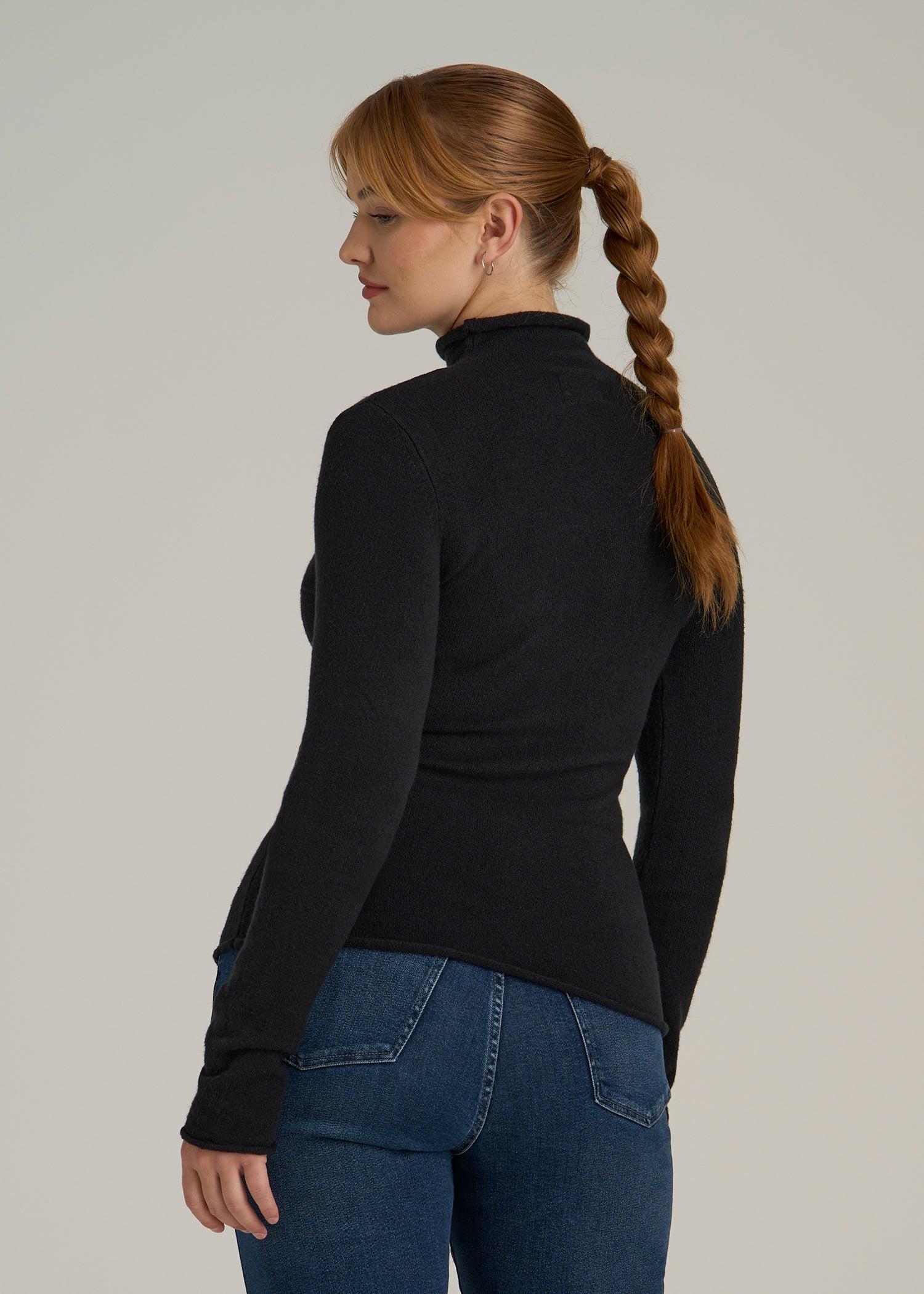 Rolled Mock Neck Sweater for Tall Women in Black Female Product Image