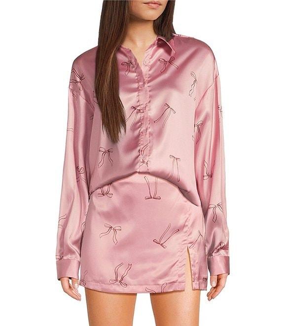 Bailey Rose Long Sleeve Button Front Bow Print Coordinating Top Product Image