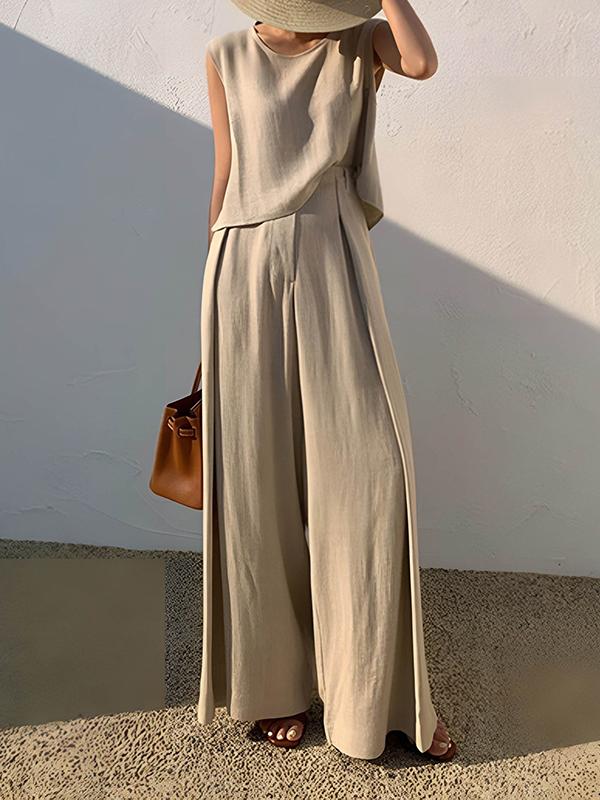 High Waisted Loose Pleated Solid Color Split-Joint Pants Trousers Product Image