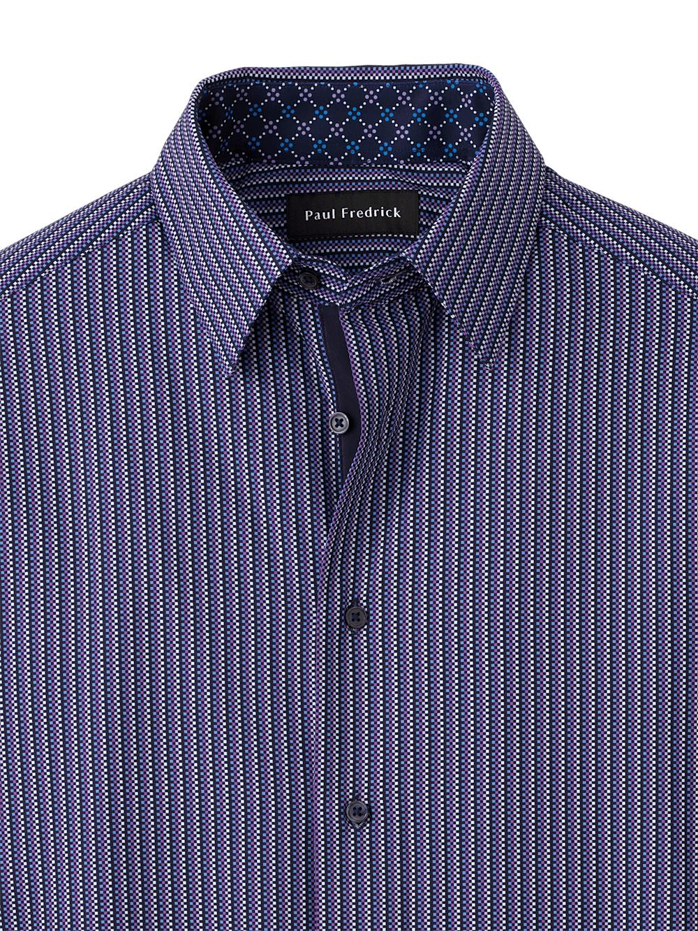 Performance Stretch Checkered Stripe Casual Shirt - Navy/purple Product Image