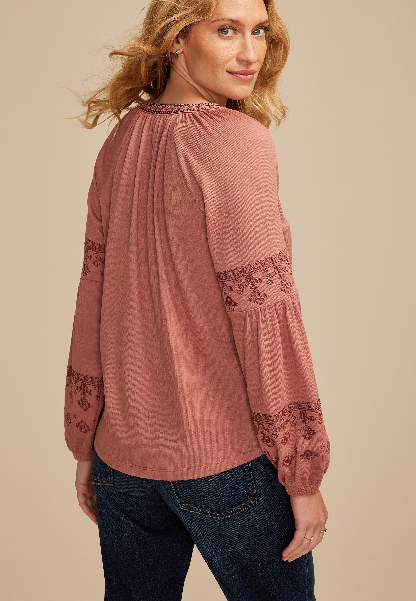 Embroidered Gauze Blouson Sleeve Top Product Image