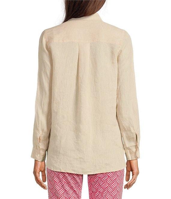 J.McLaughlin Britt Linen Point Collar Long Sleeve Button Front Blouse Product Image