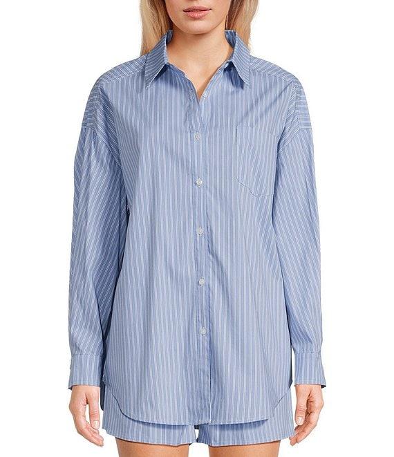 Things Between Button Front Stripe Coordinating Poplin Top Product Image