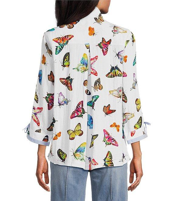 John Mark Butterfly Print Wire Collar 3/4 Sleeve Button Front Tunic Product Image