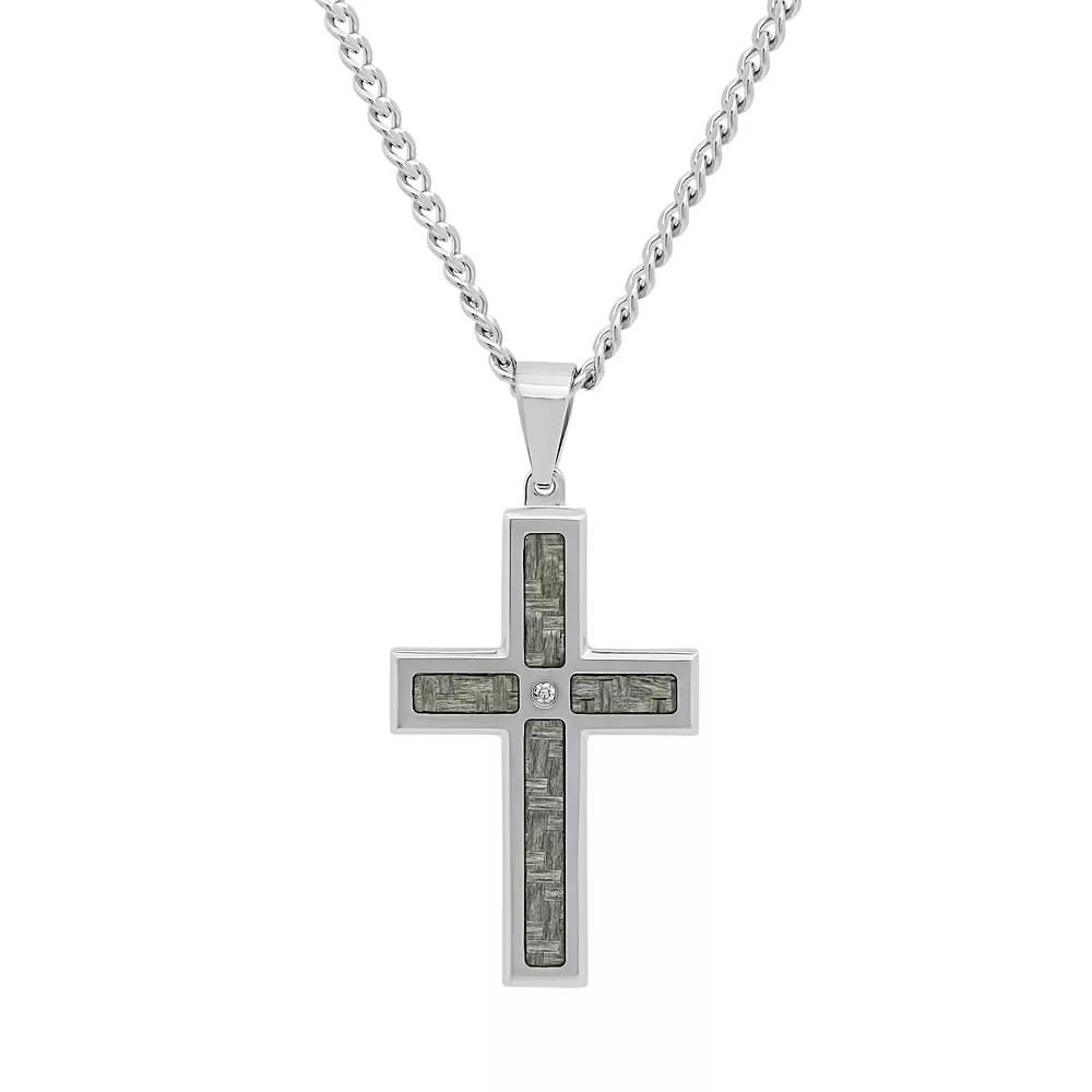 Diamond Accent Stainless Steel & Carbon Fiber Cross Pendant Necklace - Men, Men's, Size: 24", Grey Product Image
