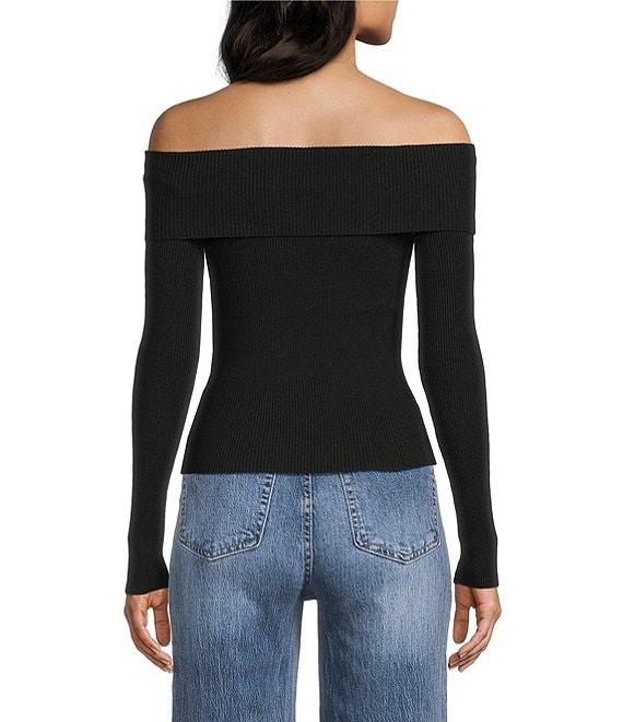 Double Zero Cropped Ribbed Knit Off-The-Shoulder Long Sleeve Top Product Image