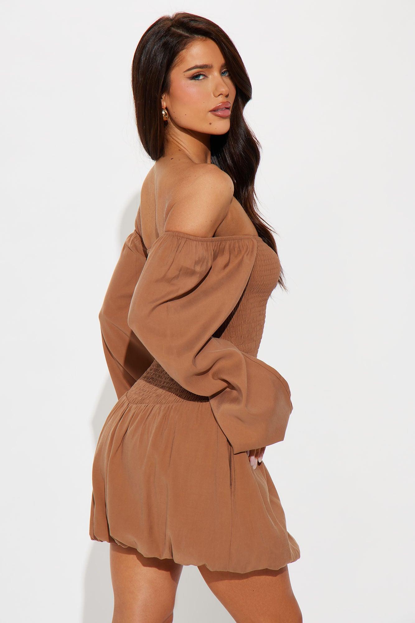 Deeply Rooted Mini Bubble Dress - Mocha Product Image
