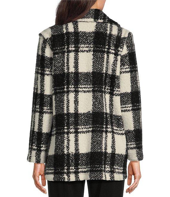 Ali Miles Plaid Boucle Collared 3/4 Sleeve Button Up Jacket Product Image