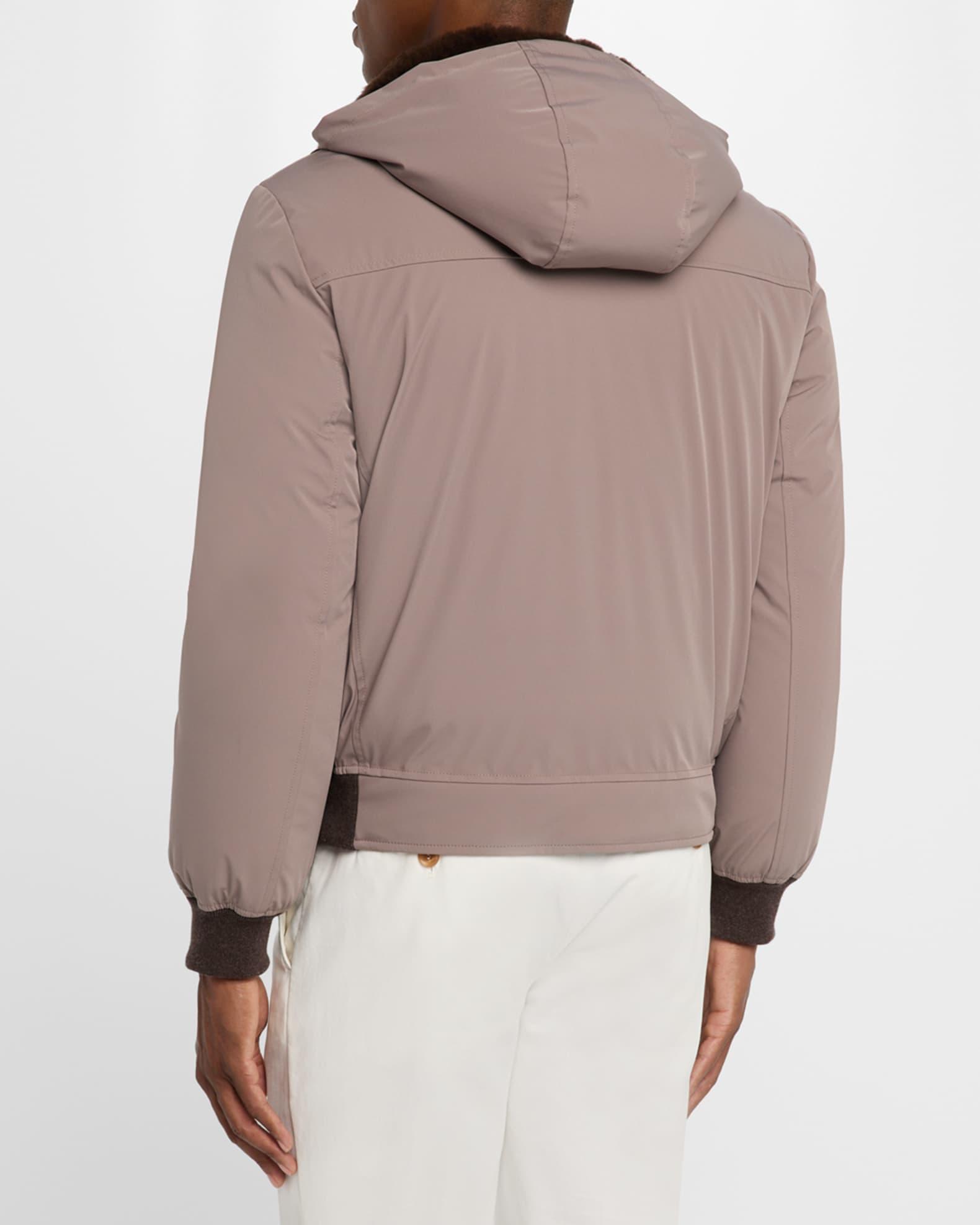 Men's Full-Zip Nylon and Shearling Jacket with Detachable Hood Product Image