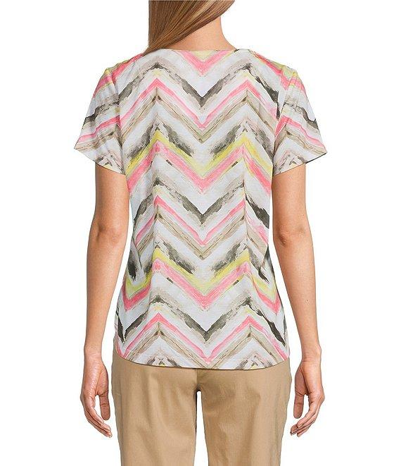 Allison Daley Chevron Strokes Print Embellished Short Sleeve Crew Neck Knit Top Product Image