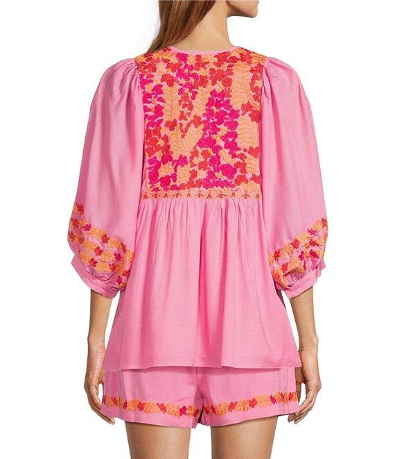 J.Marie Carlie V-Neck 3/4 Puff Sleeve Top Product Image