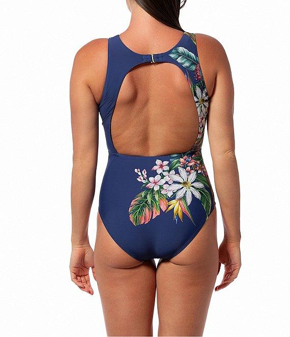 Jantzen Palm Delight Farrah High Neck Tummy Control Open Back One Piece Swimsuit Product Image