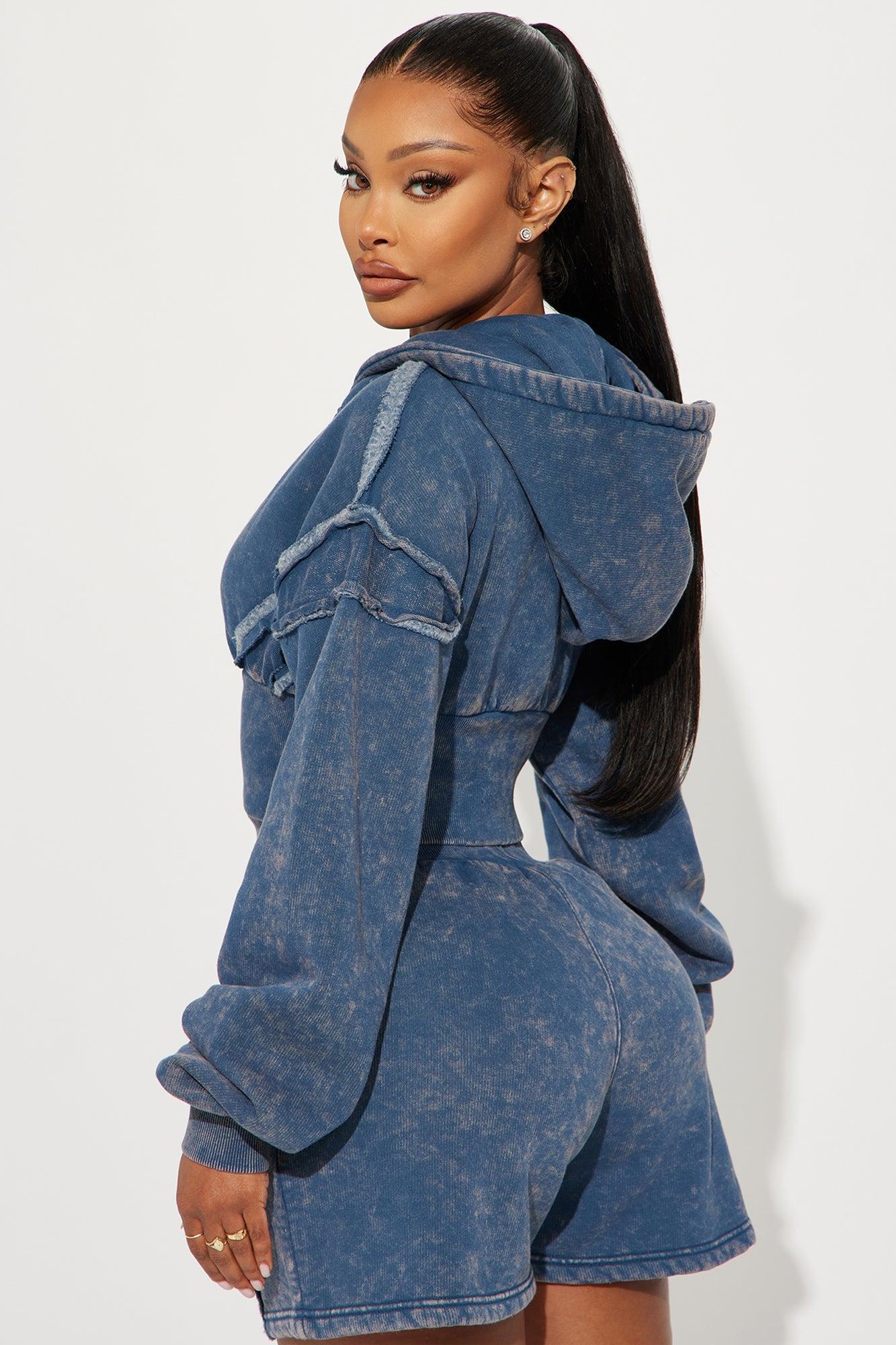 Kamaya Washed Cropped Fleece Hoodie - Slate Blue Product Image