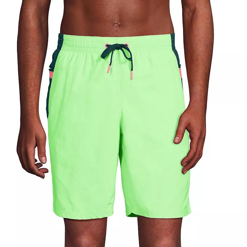 Mens Lands End 9 Swim Trunks Lime Green Colorblock Product Image