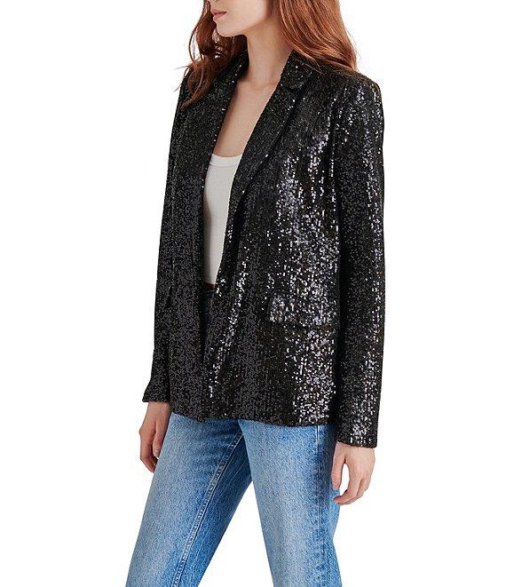 Steve Madden Payton Sequin Notch Lapel Long Sleeve Blazer Product Image