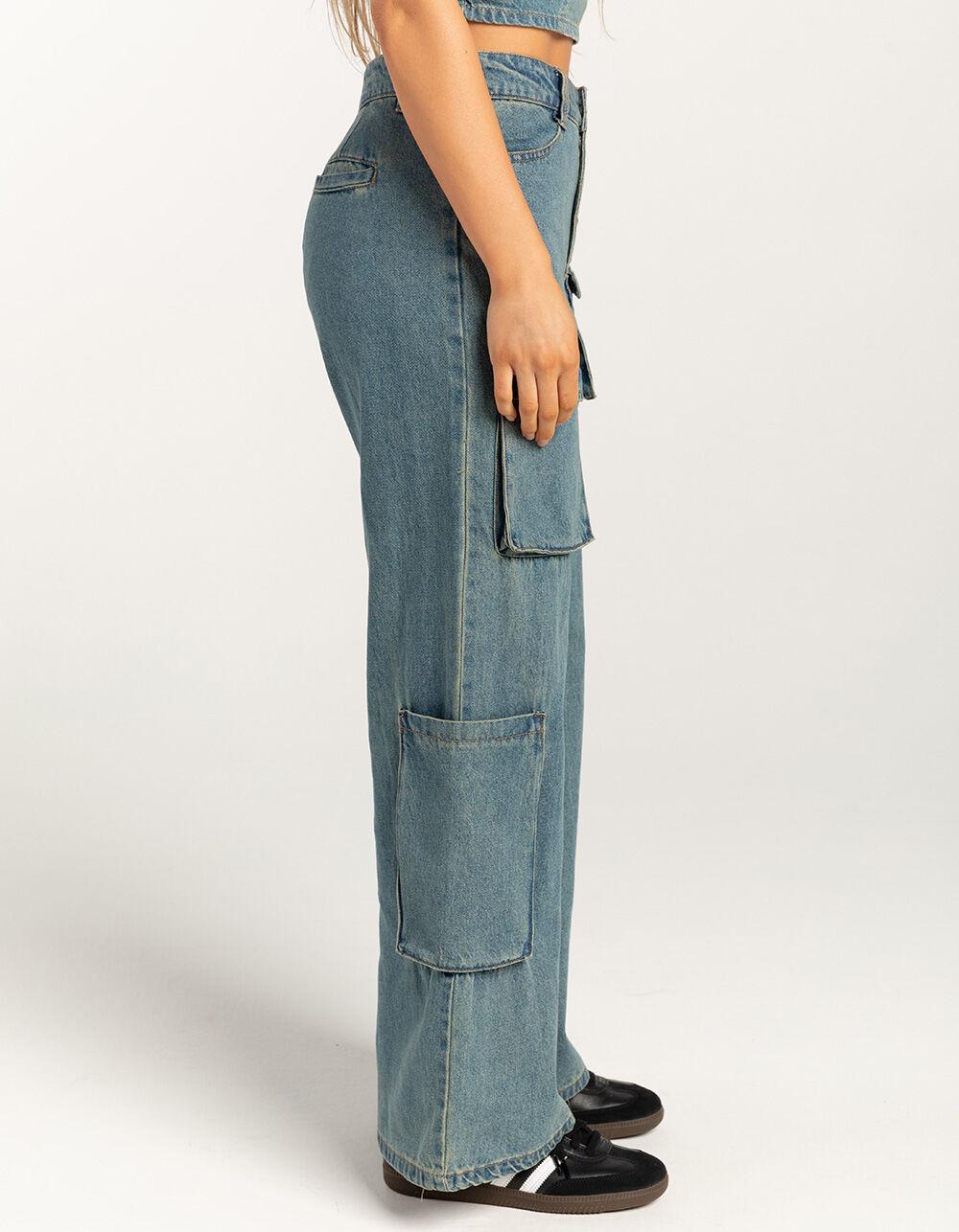 RSQ Womens Low Rise Cargo Pants - MEDIUM WASH Product Image