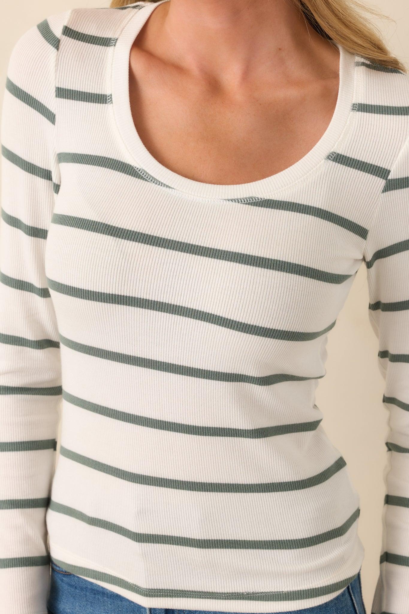 Always In Rotation Sage Green Stripe Long Sleeve Top L / Sage Product Image