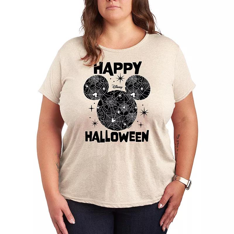 Disneys Mickey Mouse Plus Size Happy Halloween Spider Web Graphic Tee, Womens Grey Gray Product Image
