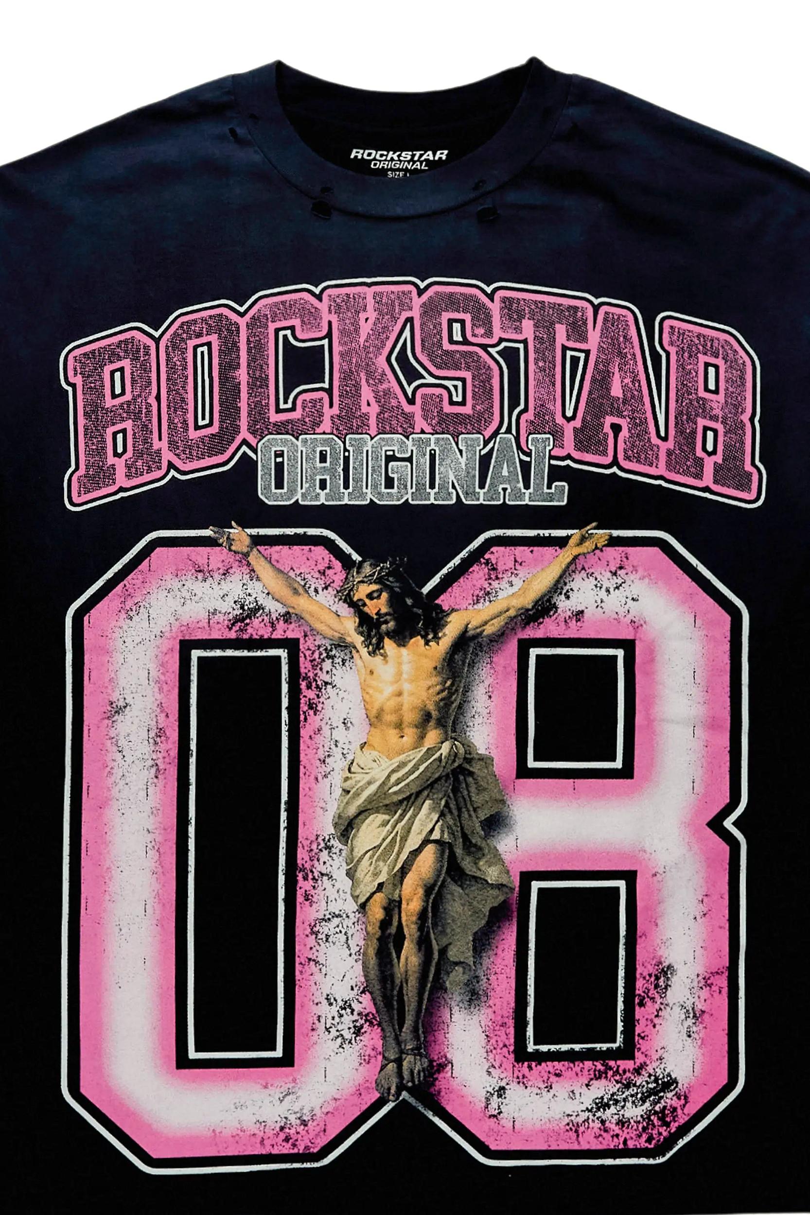 Fields Black/Pink Double Layer Long Sleeve Graphic T-Shirt Male Product Image