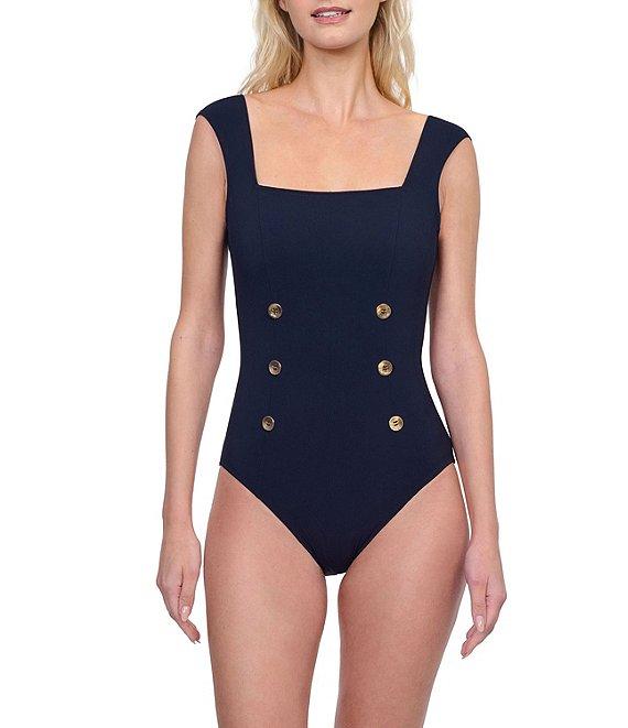 Gottex Monte Carlo Solid Square Neck Cap Sleeves Underwire Tummy Control One Piece Swimsuit Product Image