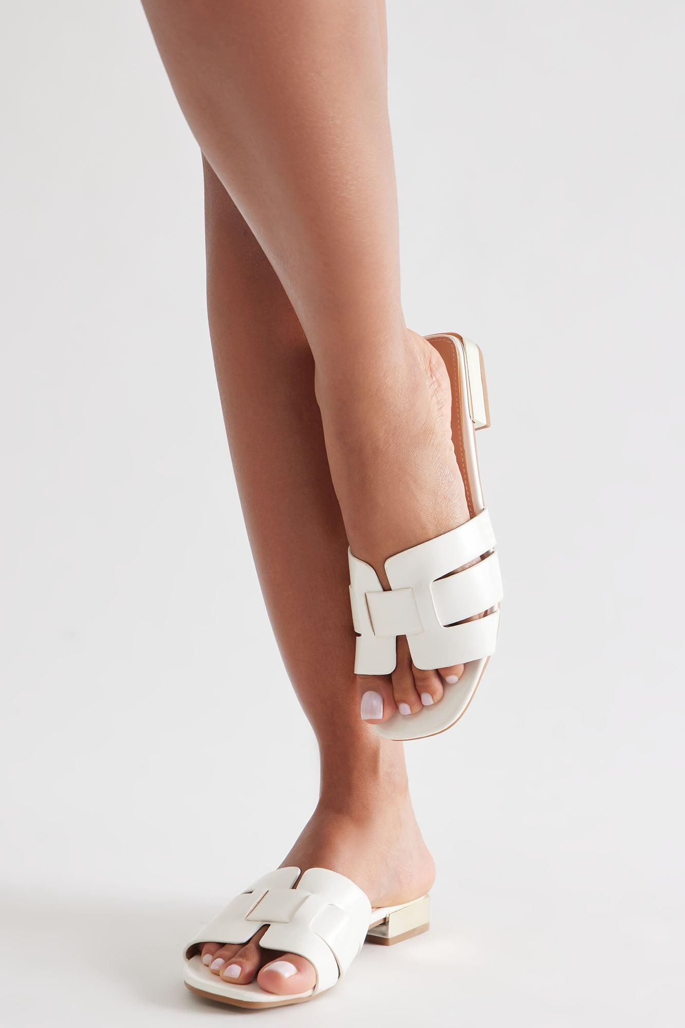 Ways Faux Patent Sandals - White Female Product Image