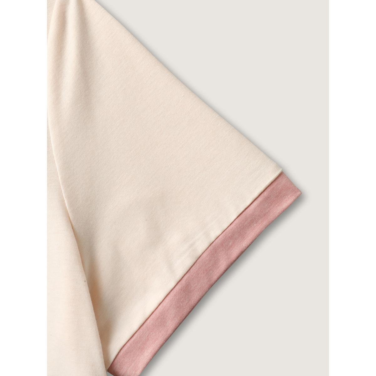 Plus Size Color Contrast High Low Hem T-Shirt Nudepink Women Gathered Round Neck Everyday-Casual T-shirts BloomChic 22-24/3X Product Image