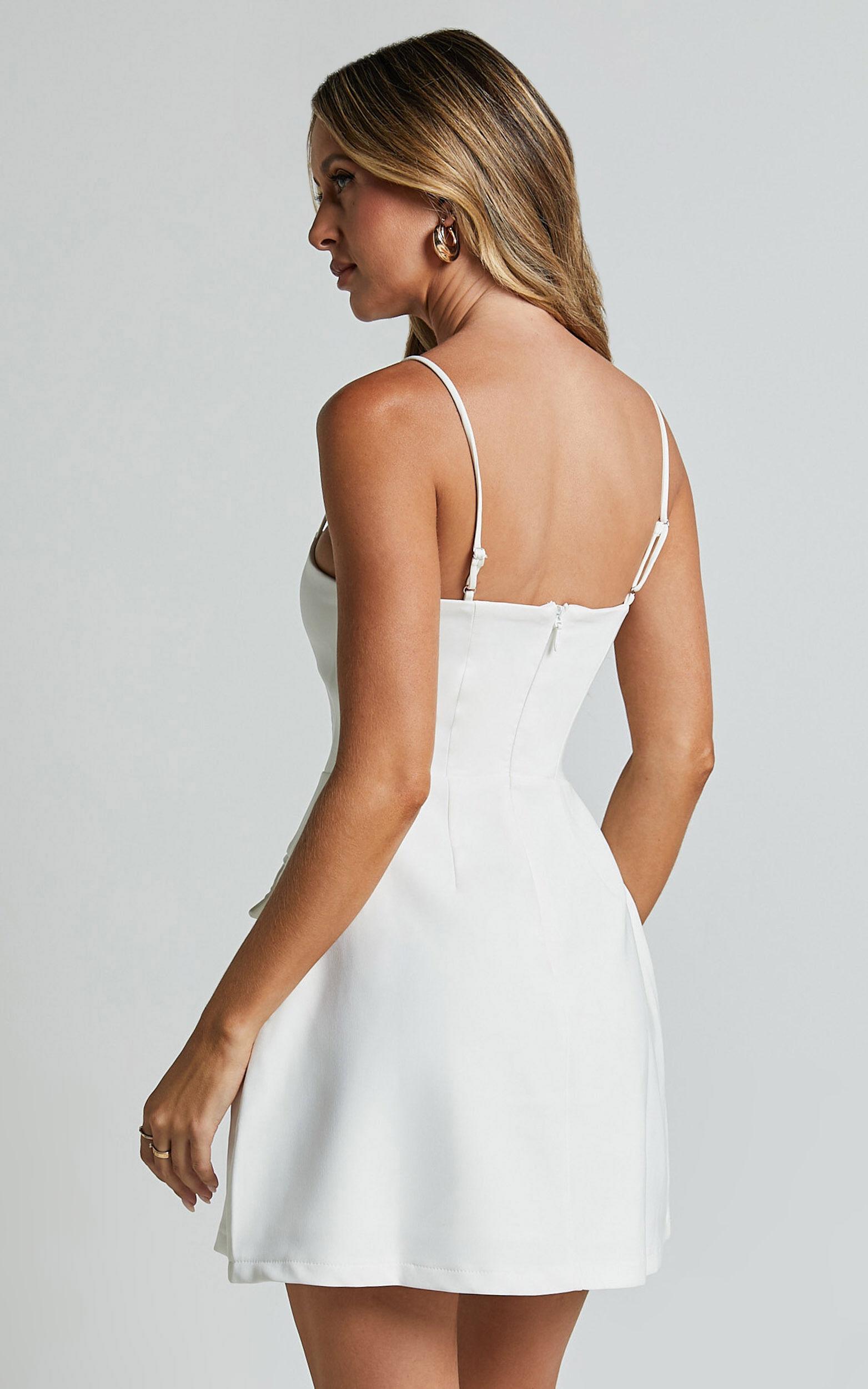 Katia Mini Dress - Strappy Corset A Line Dress in White Product Image