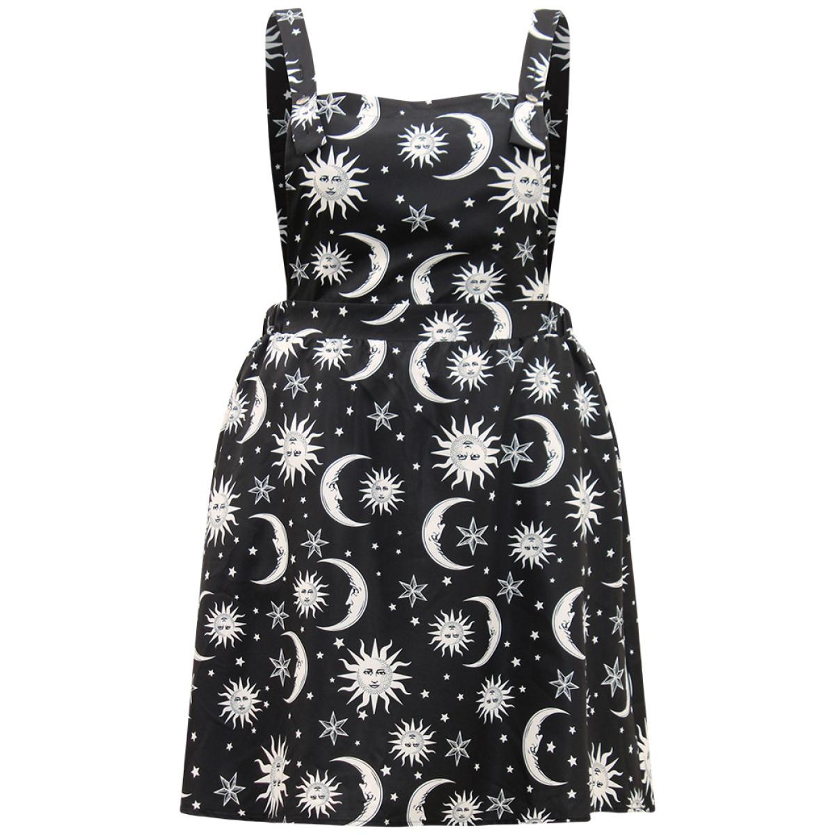 Plus Size Halloween Moon & Star Print Pocket Spaghetti Strap Dress Black Women Casual Adjustable Straps Spaghetti Strap Sleeveless Curvy Knee Dress BloomChic 30/6X Product Image