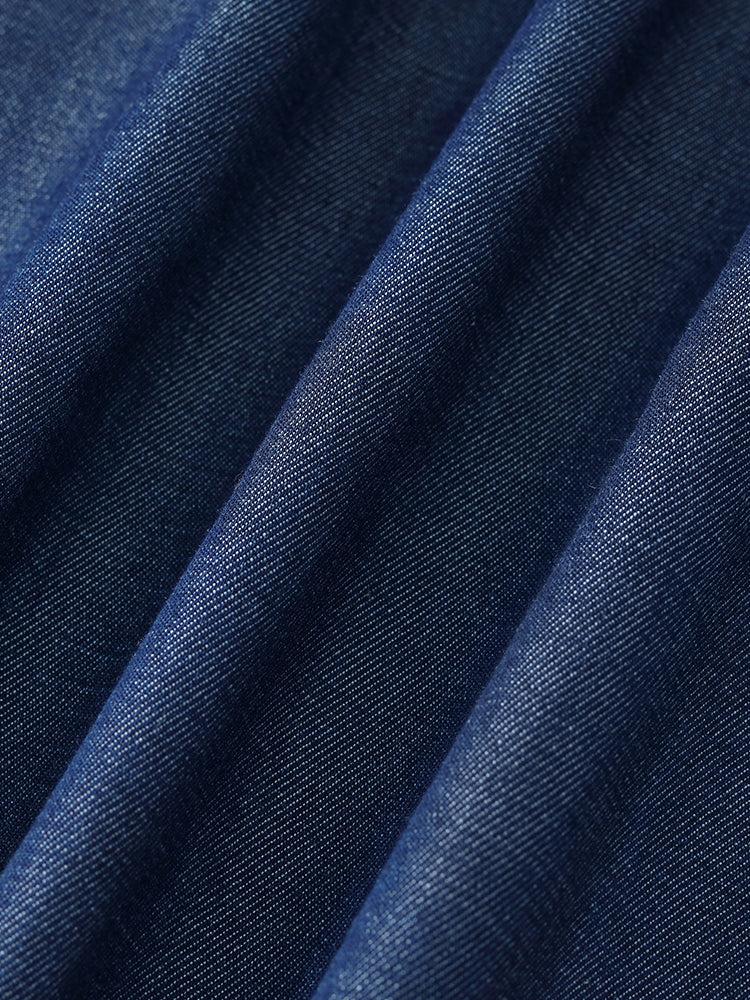 Gathered Waist Denim Women Midi Dress Product Image