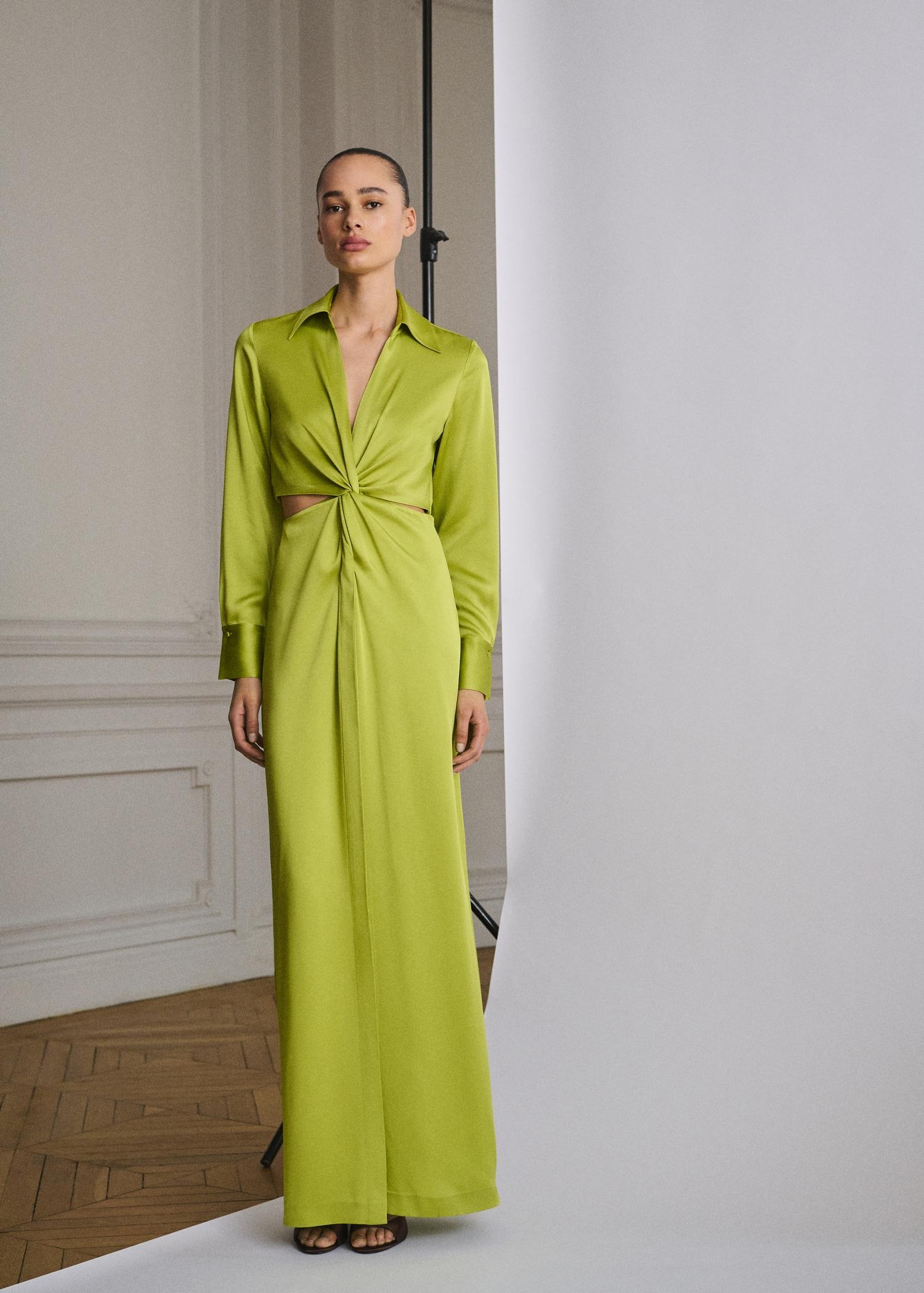 Draped shirt dress with side openings - Women | MANGO USA Product Image