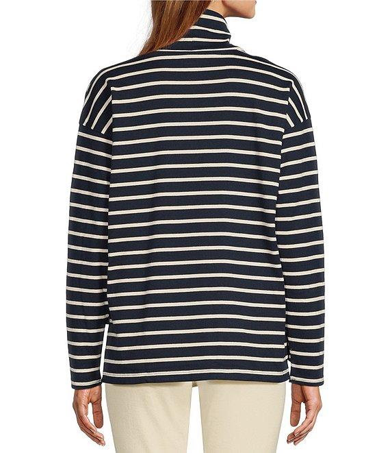 L.L.Bean Heritage Mariner Cotton Jersey Striped Funnel Neck Long Sleeve Top Product Image