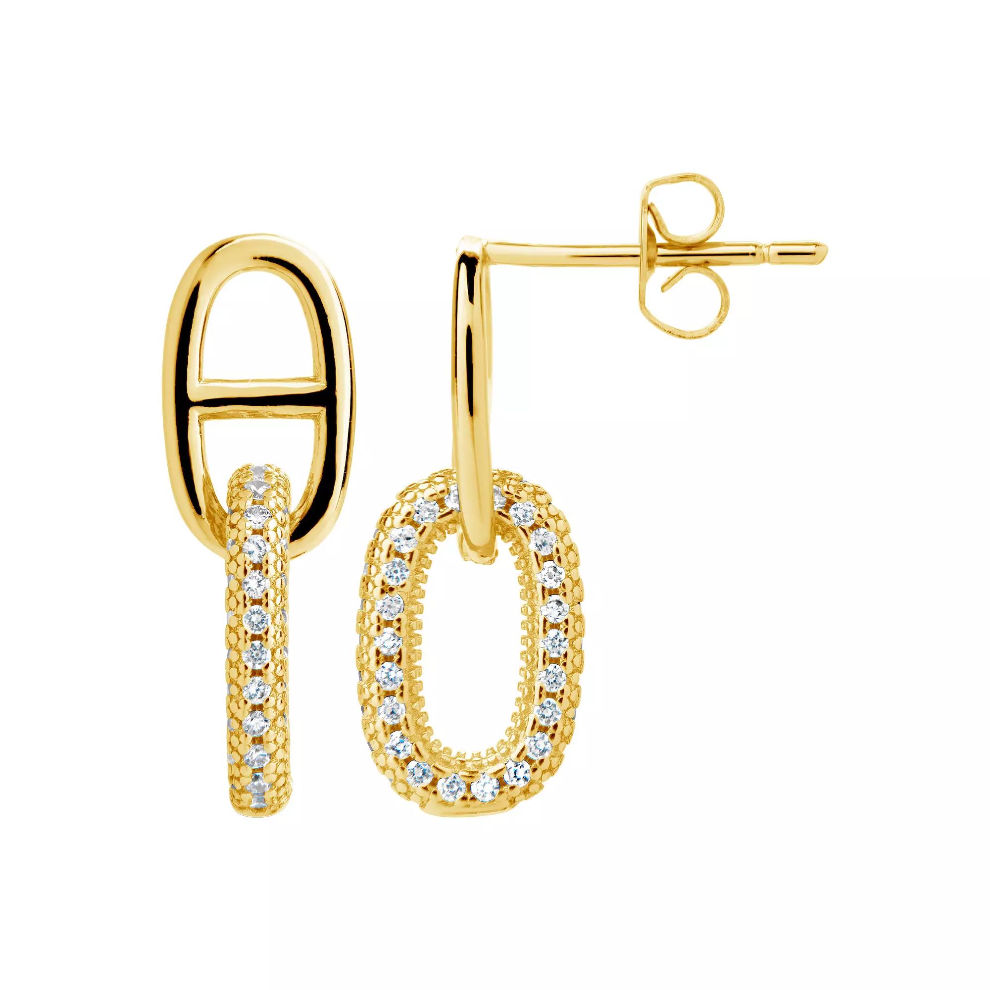 MC Collective Double Link Cubic Zirconia Drop Stud Earrings, Women's, Gold Tone Product Image