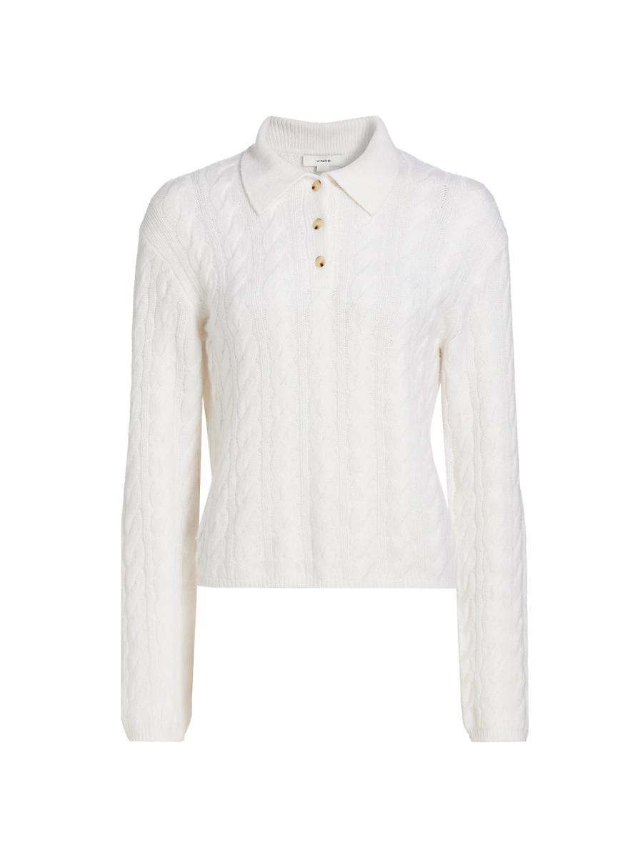 Womens Wool & Cashmere Cable-Knit Polo Sweater Product Image