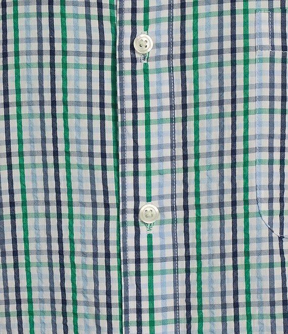 Roundtree & Yorke Short Sleeve Check Pattern Seersucker Sport Shirt Product Image