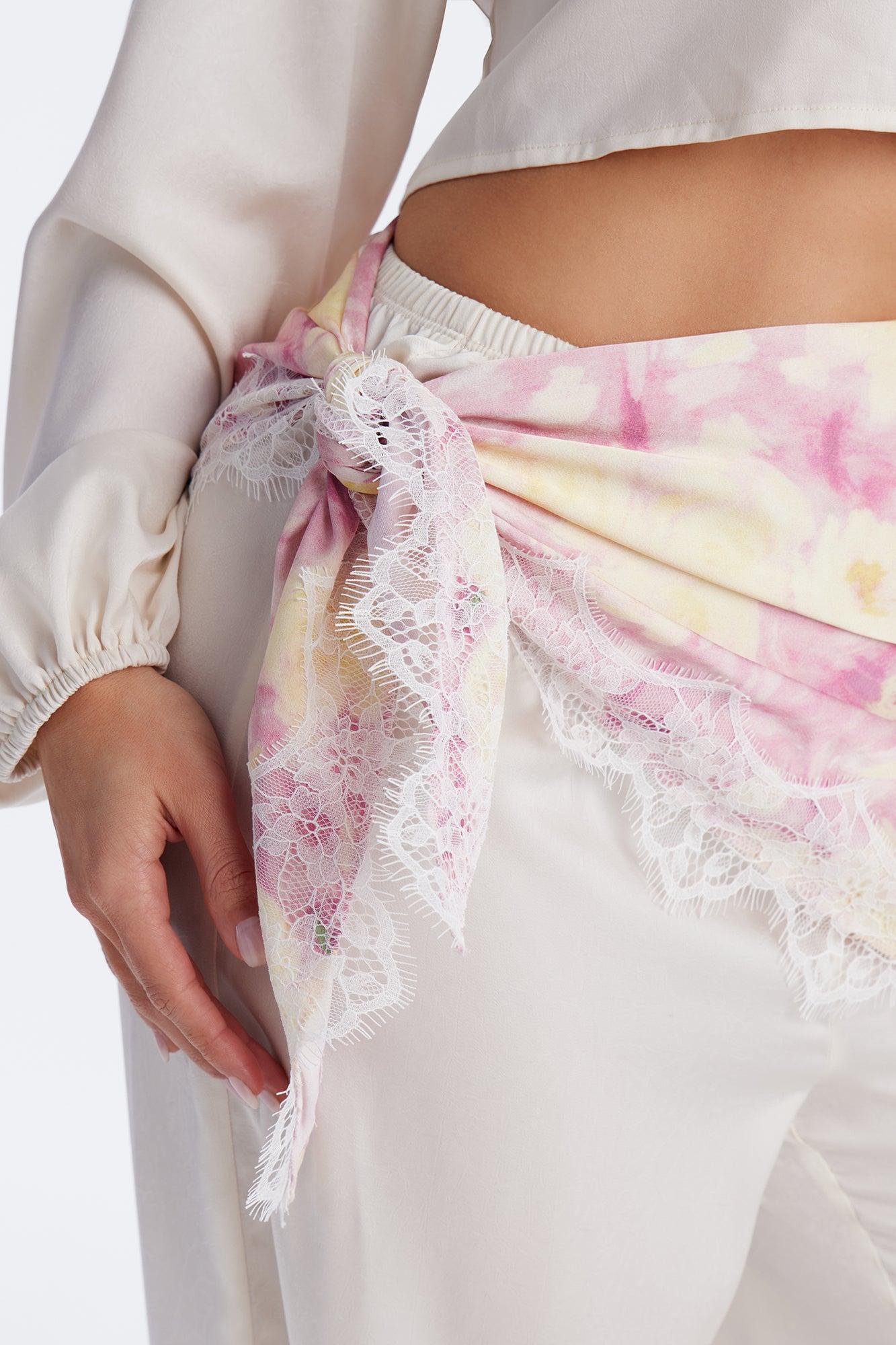 Emilia Satin Scarf Pant Set - Cream Female Product Image