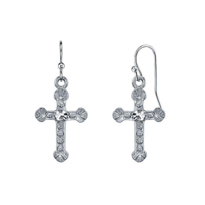 1928 Gold Tone Crystal Cross Drop Earrings, Womens, 14k Gold Product Image