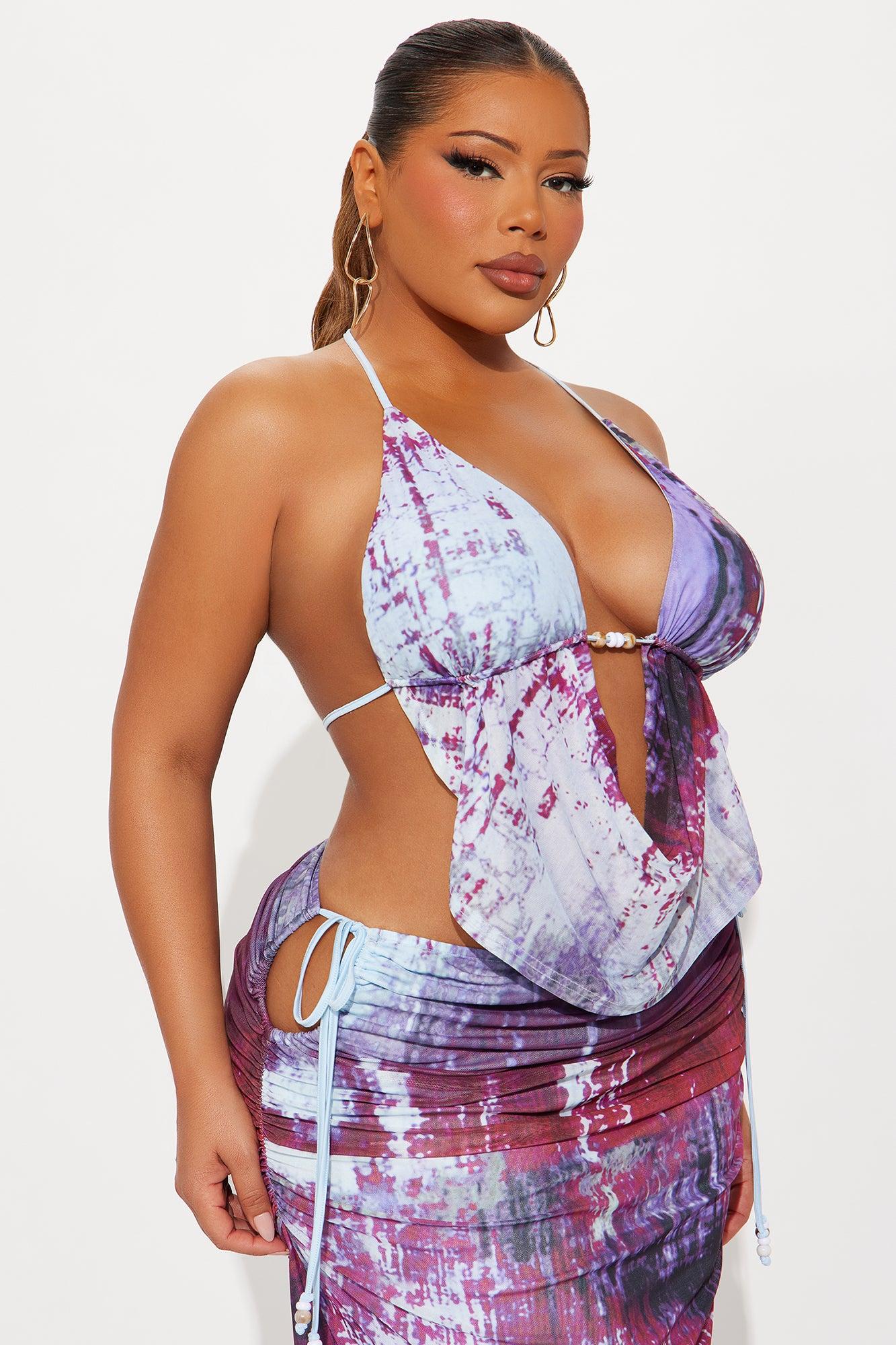 Summer Breeze Halter Top And Maxi Skirt Set - Burgundy/combo Female Product Image