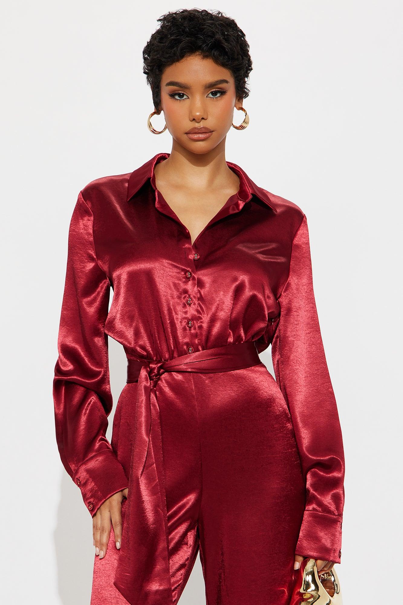 Amelie Satin Wide Leg Jumpsuit - Red Female Product Image