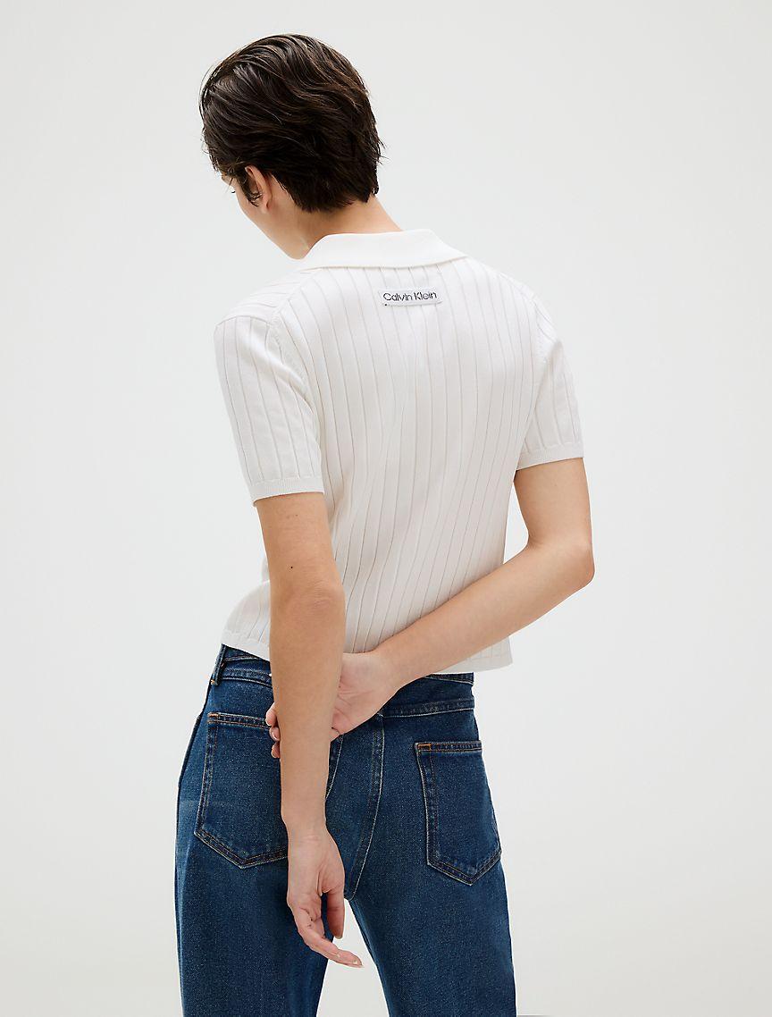 Ribbed Crop Polo Sweater Product Image