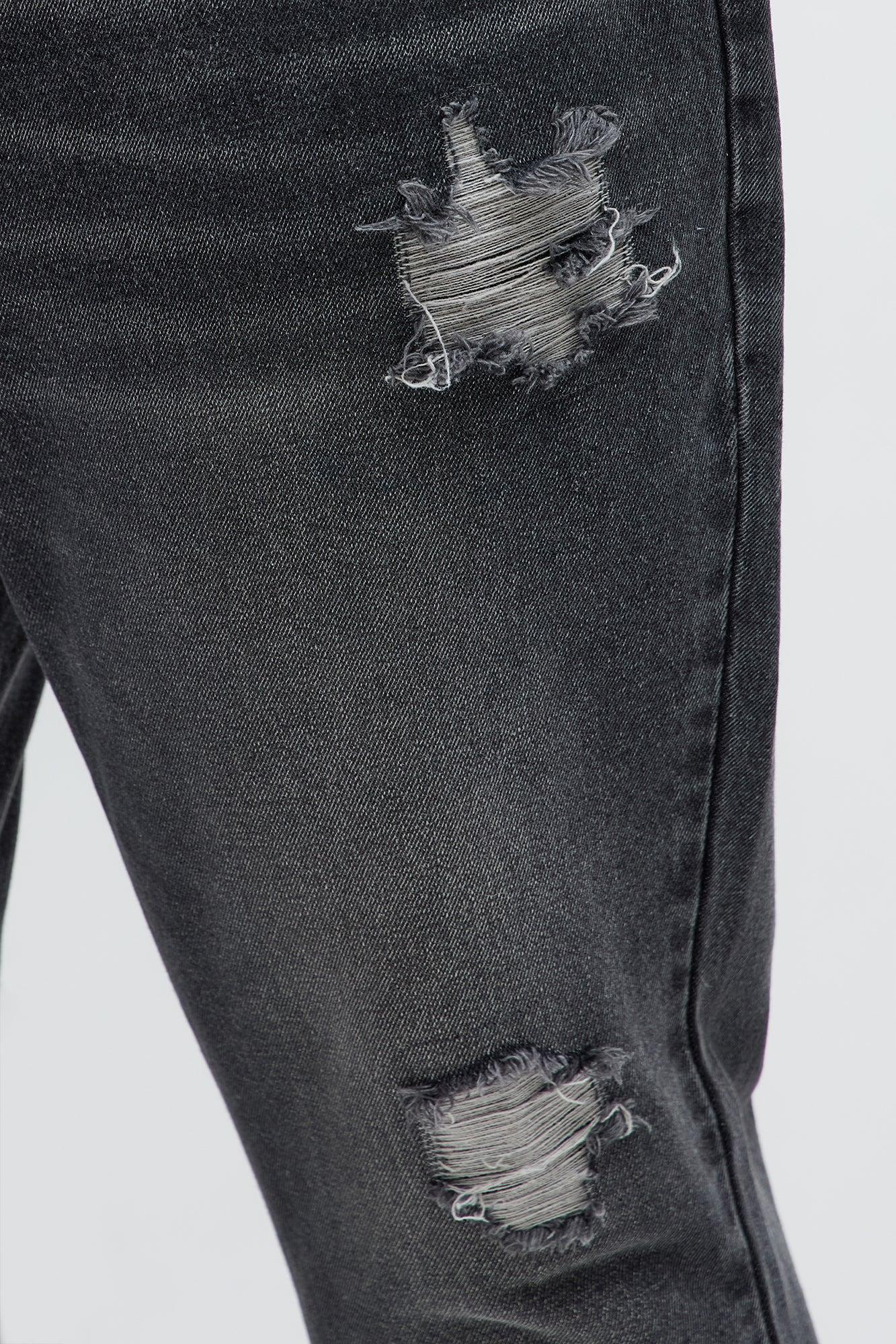 Stacked Slim Flare Looking Through Me Ripped Jeans - Black Wash Male Product Image