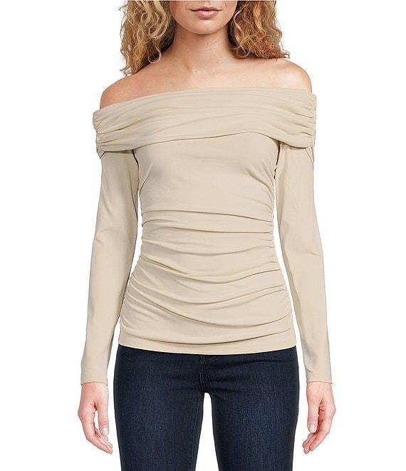 Susana Monaco Off The Shoulder Neck Long Sleeve Gathered Top Product Image