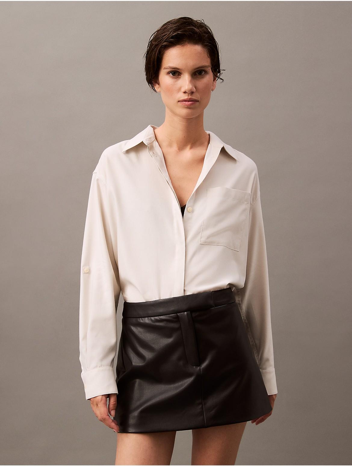 Calvin Klein Womens Viscose Blend Relaxed Button-Down Shirt - White Product Image