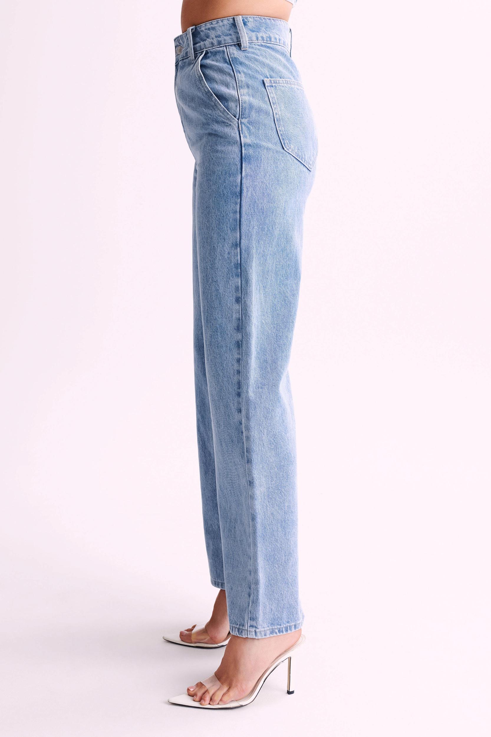 Roxy Wide Leg High Waist Denim Jeans - Mid Blue Product Image