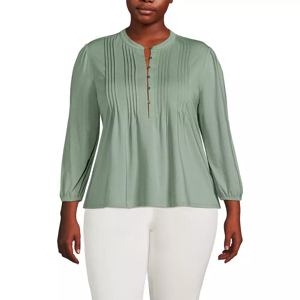 Plus Size Lands' End Lightweight Jersey Button Pintuck Top, Women's, Size: 1XL, Blue Pin Dot Product Image