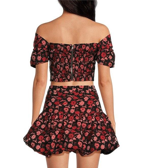 Sugarlips Floral Jacquard Off The Shoulder Neck Short Sleeve Coordinating Cropped Top Product Image