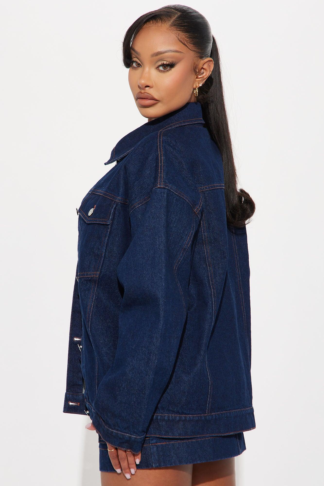 We're All Good Oversized Denim Jacket - Dark Wash Product Image