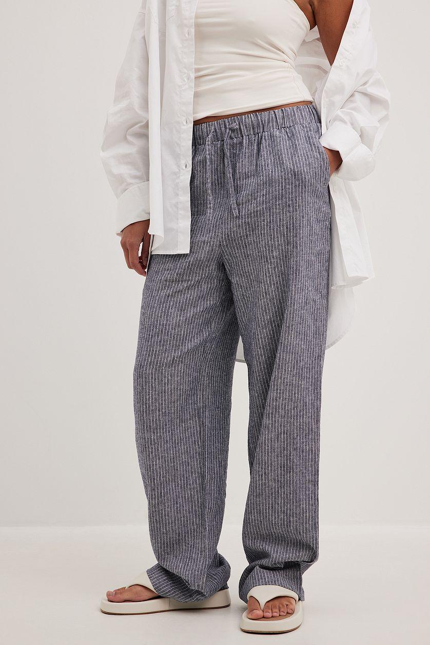 Striped Elastic Waist Linen Pants Product Image